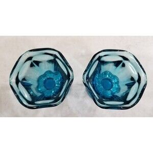 Anchor Hocking laser blue sherbet ice cream dishes pair Vintage mcm
